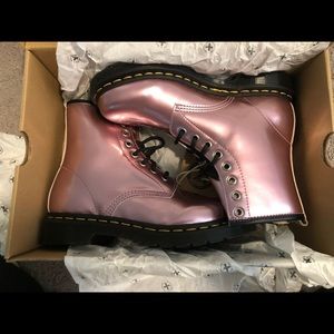 Dr. Martens Women's 1460 Vegan Pink Metallic Goldmix Combat Boots size 7